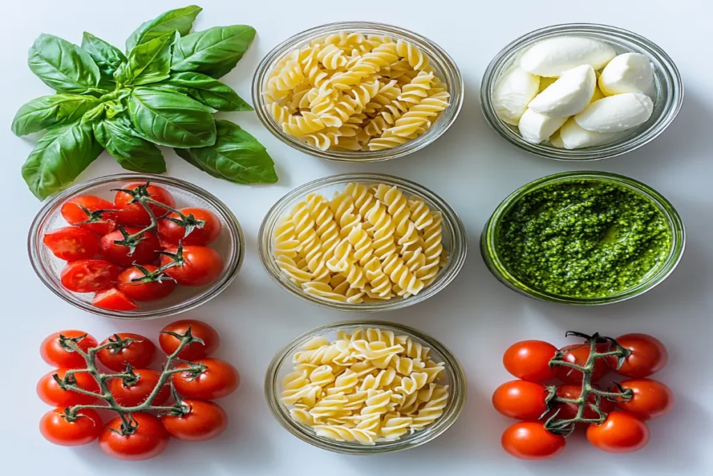Pesto Pasta Salad ingredients