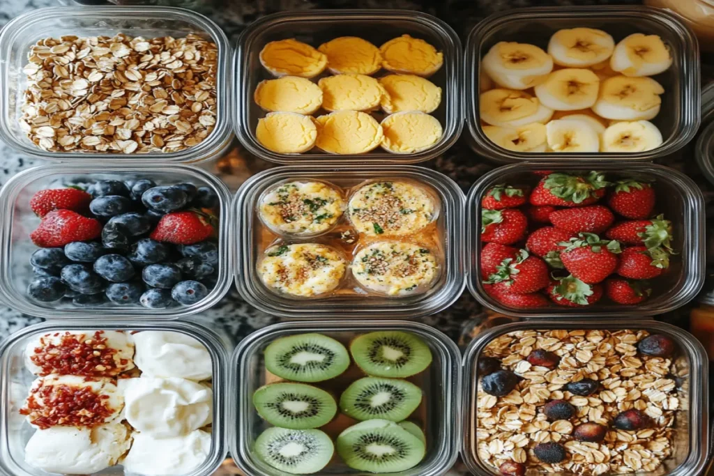 meal prep breakfast recipes in glass containers
