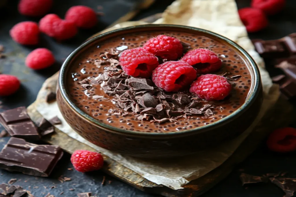 Chocolate chia pudding parfait in a jar