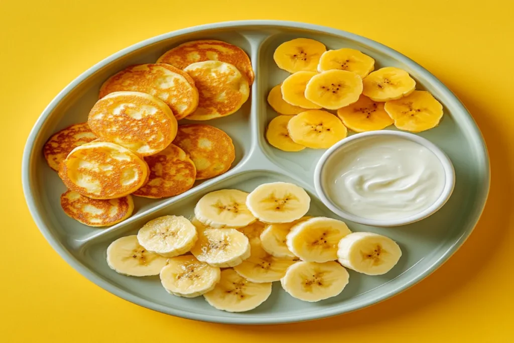 Toddler snack plate with mini banana pancakes