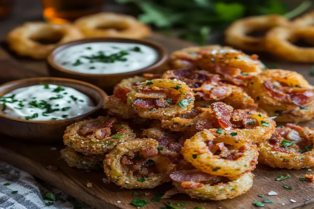 party platter with spicy bacon bites and dips