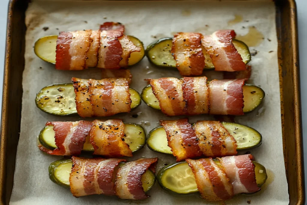 preparing bacon-wrapped pickles