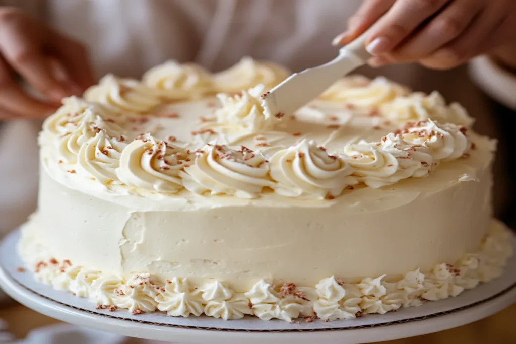 frosting cake with vanilla buttercream
